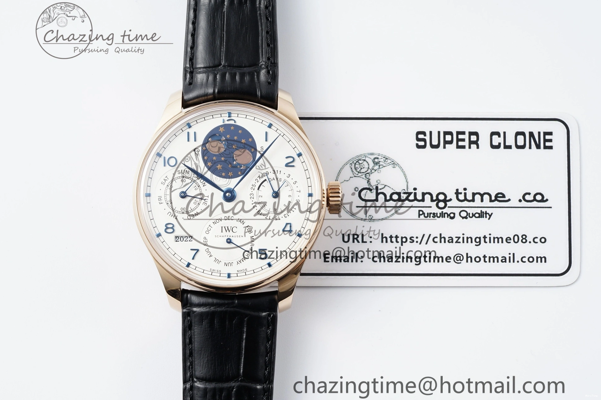 MIROTIME 1222 Portugieser Perpetual Calendar RG 5033 APSF 1:1 Best Edition White Dial on Black Leather Strap A52610 Clone TechFriendly 7043